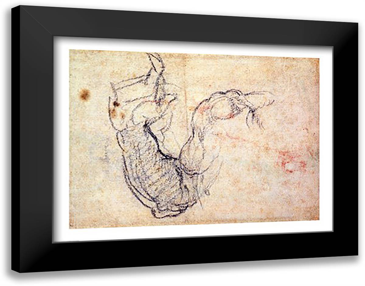 Preparatory Study for the Arm of Christ in the Last Judgement, 1535-41 28x22 Black Modern Wood Framed Art Print Poster by Michelangelo
