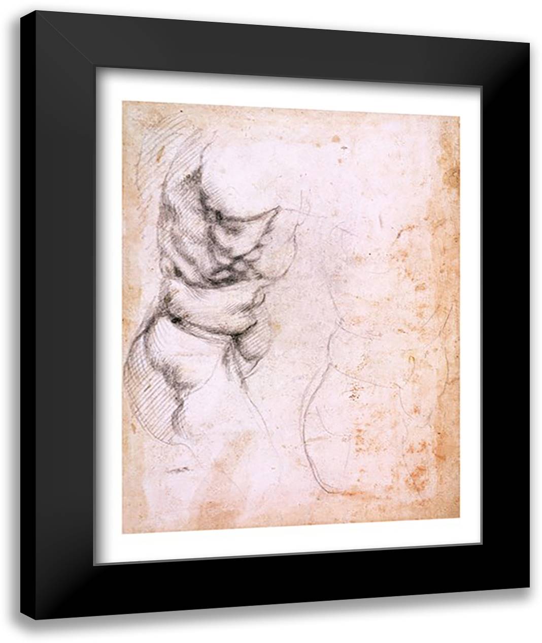 Study of torso and buttock 22x28 Black Modern Wood Framed Art Print Poster by Michelangelo