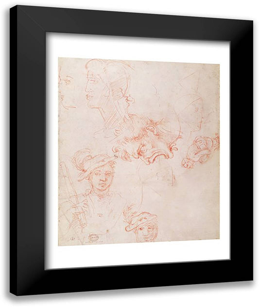 Studies of heads, 1508-12d 22x28 Black Modern Wood Framed Art Print Poster by Michelangelo