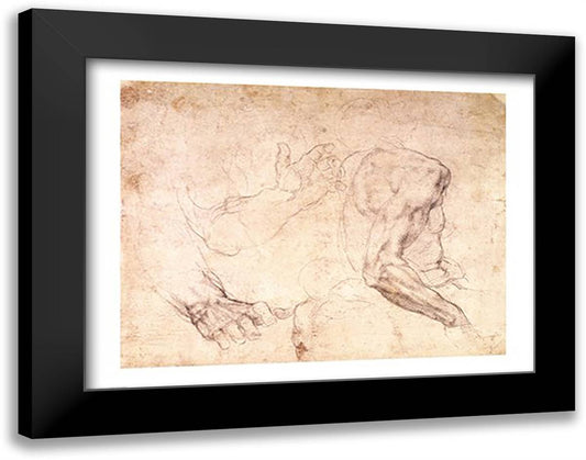 Studies of hands and an arm 28x22 Black Modern Wood Framed Art Print Poster by Michelangelo