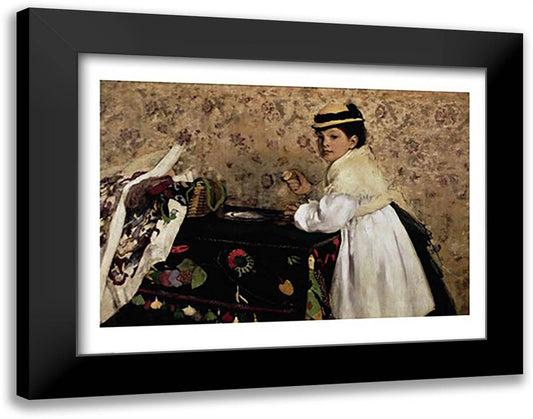 Portrait of Hortense Valpincon as a Child, 1869 28x22 Black Modern Wood Framed Art Print Poster by Degas, Edgar
