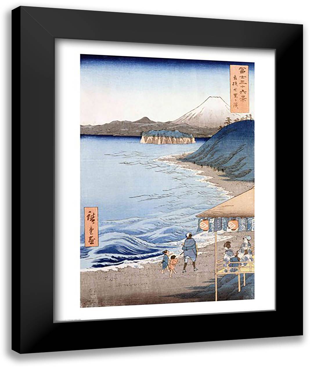 Along the Coastline 22x28 Black Modern Wood Framed Art Print Poster by Hiroshige, Utagawa