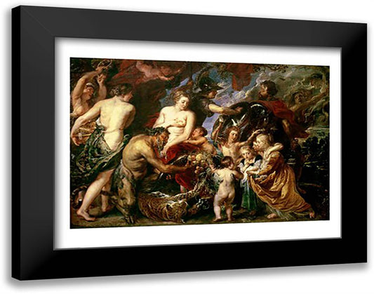 Minerva Protects Pax from Mars 28x22 Black Modern Wood Framed Art Print Poster by Rubens, Peter Paul