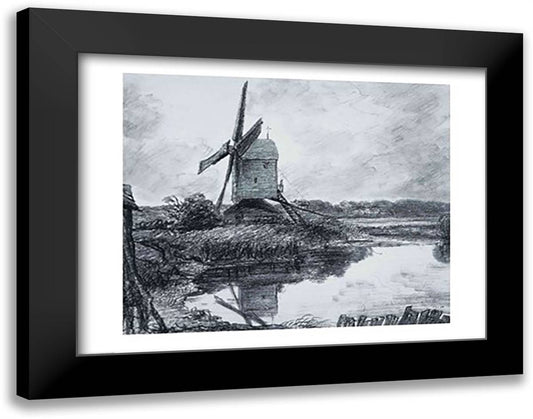 A mill on the banks of the River Stour 28x22 Black Modern Wood Framed Art Print Poster by Constable, John