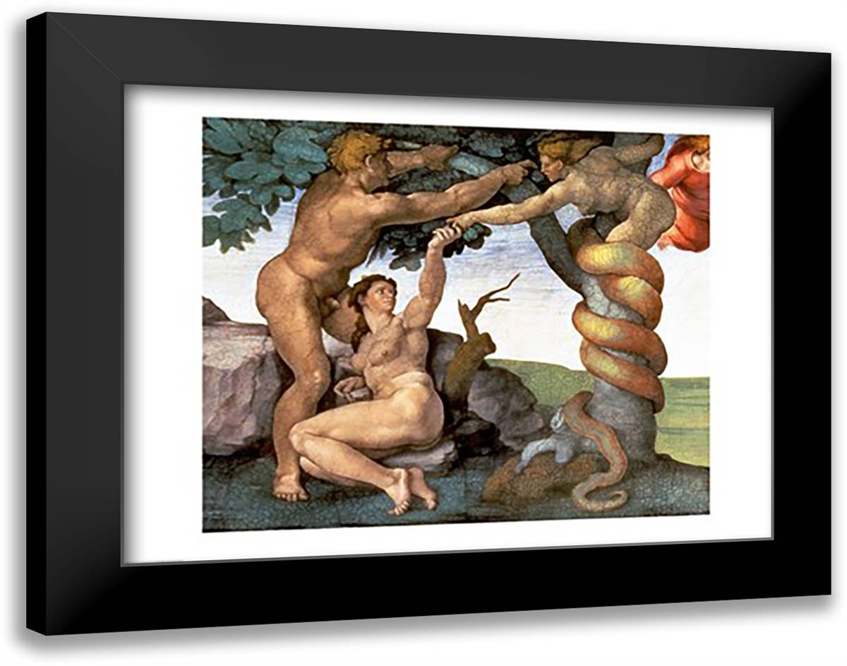 Sistine Chapel Ceiling (1508-12): The Fall of Man, 1510 28x22 Black Modern Wood Framed Art Print Poster by Michelangelo