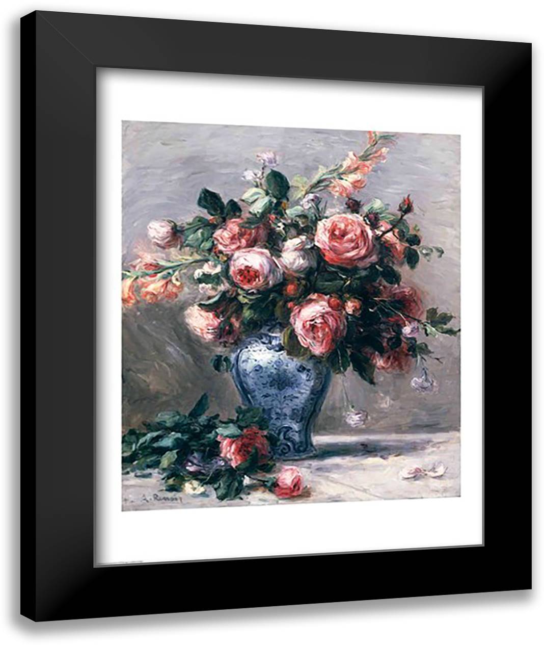Vase of Roses 22x28 Black Modern Wood Framed Art Print Poster by Renoir, Pierre-Auguste