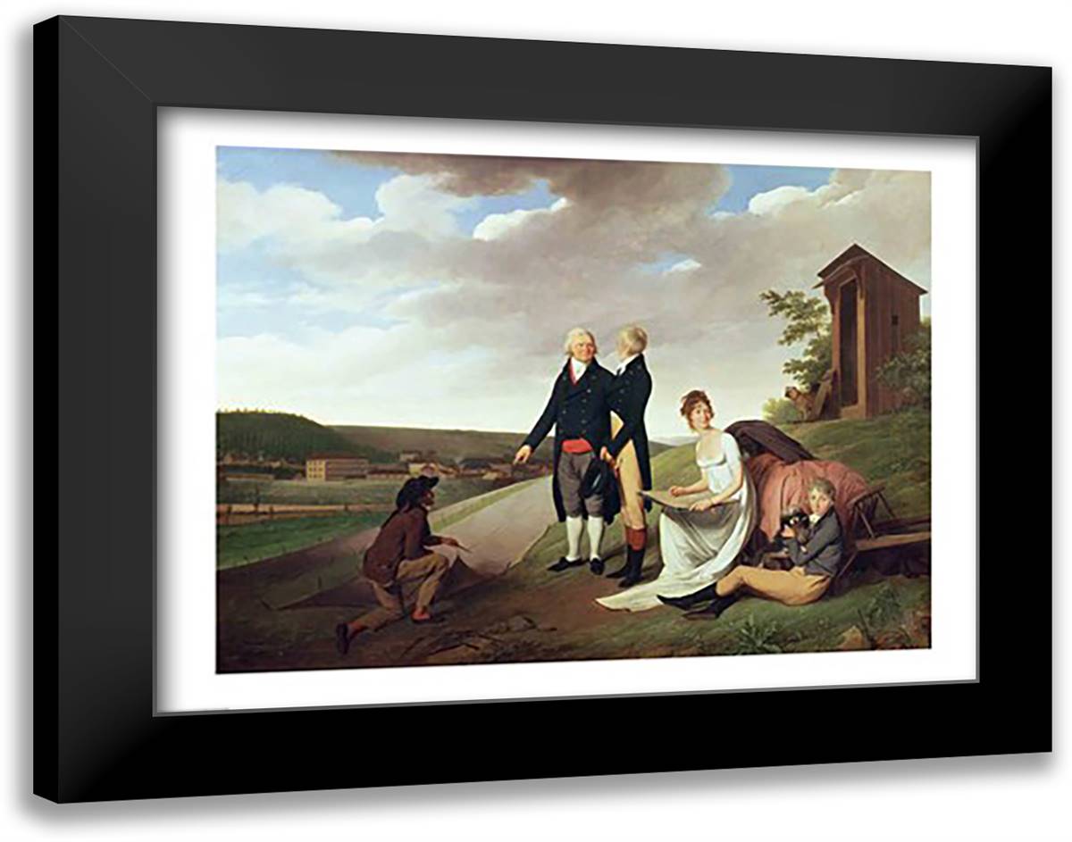 Christophe-Philippe Oberkampf and family in front of his factory at Jouy 28x22 Black Modern Wood Framed Art Print Poster by Boilly, Louis-Leopold