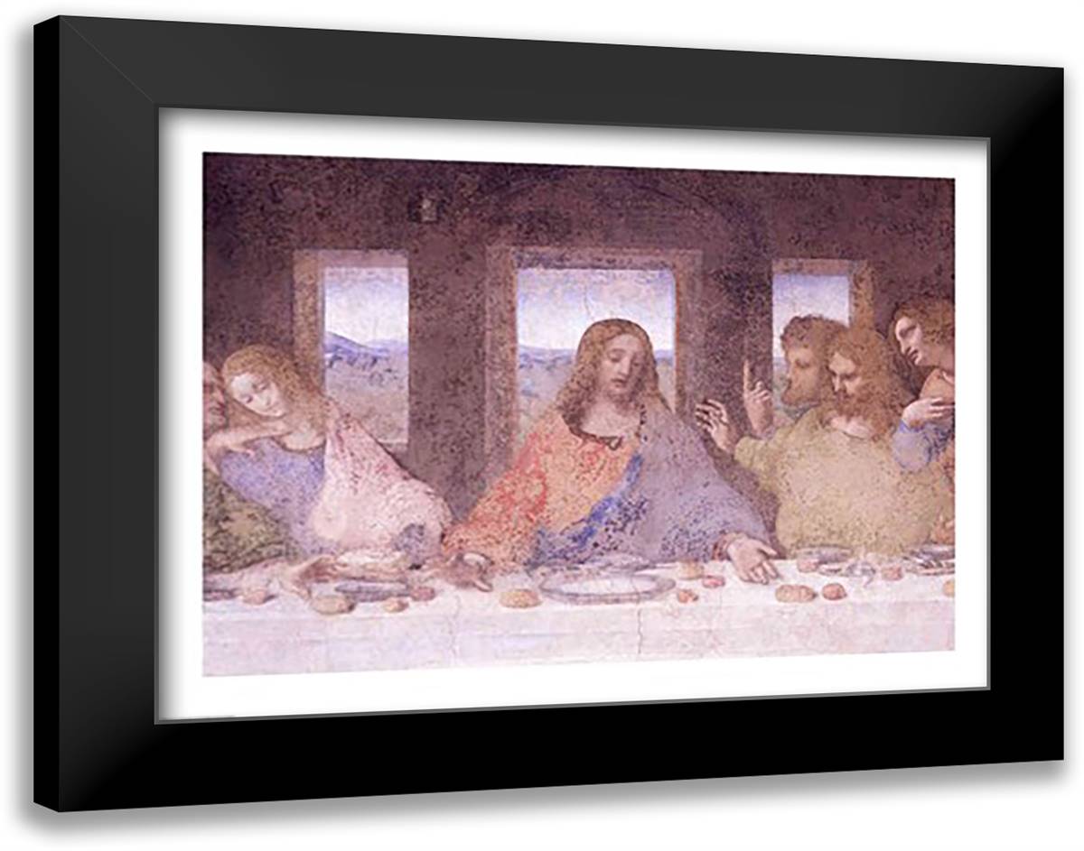 The Last Supper, (post restoration) 28x22 Black Modern Wood Framed Art Print Poster by da Vinci, Leonardo