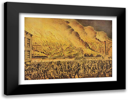 View of the Great Fire of Chicago, 9th October 1871 28x22 Black Modern Wood Framed Art Print Poster