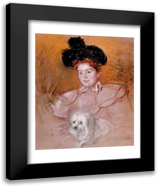 Woman holding a dog 22x28 Black Modern Wood Framed Art Print Poster by Cassatt, Mary