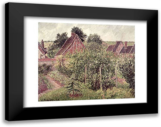 Landscape with Cottage Roofs, 1899 28x22 Black Modern Wood Framed Art Print Poster by Pissarro, Camille