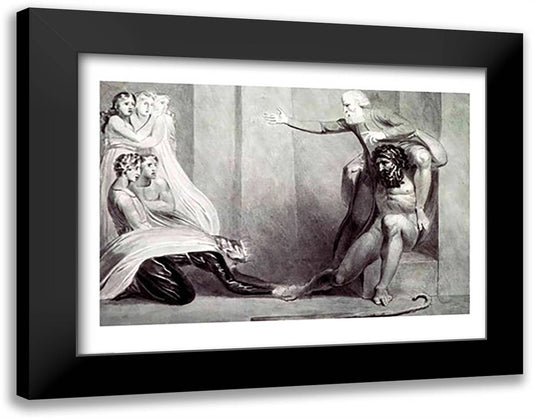 Tiriel, borne back to the Palace on the Shoulders of his Brother Ijim, addressing his five Daughters 28x22 Black Modern Wood Framed Art Print Poster by Blake, William