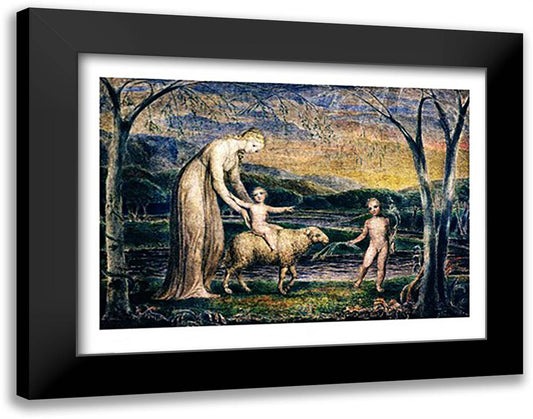 Our Lady with the Infant Jesus Riding on a Lamb with St John 28x22 Black Modern Wood Framed Art Print Poster by Blake, William