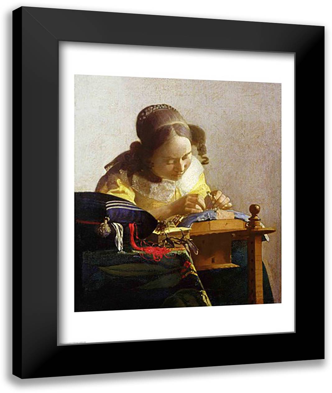 The Lacemaker 22x28 Black Modern Wood Framed Art Print Poster by Vermeer, Johannes