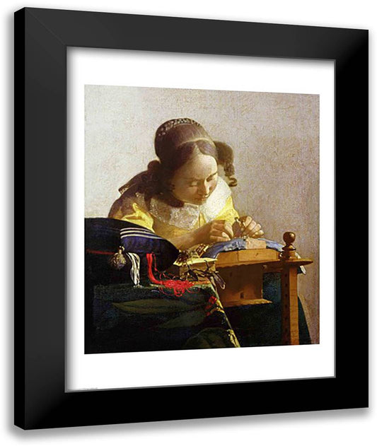 The Lacemaker 22x28 Black Modern Wood Framed Art Print Poster by Vermeer, Johannes