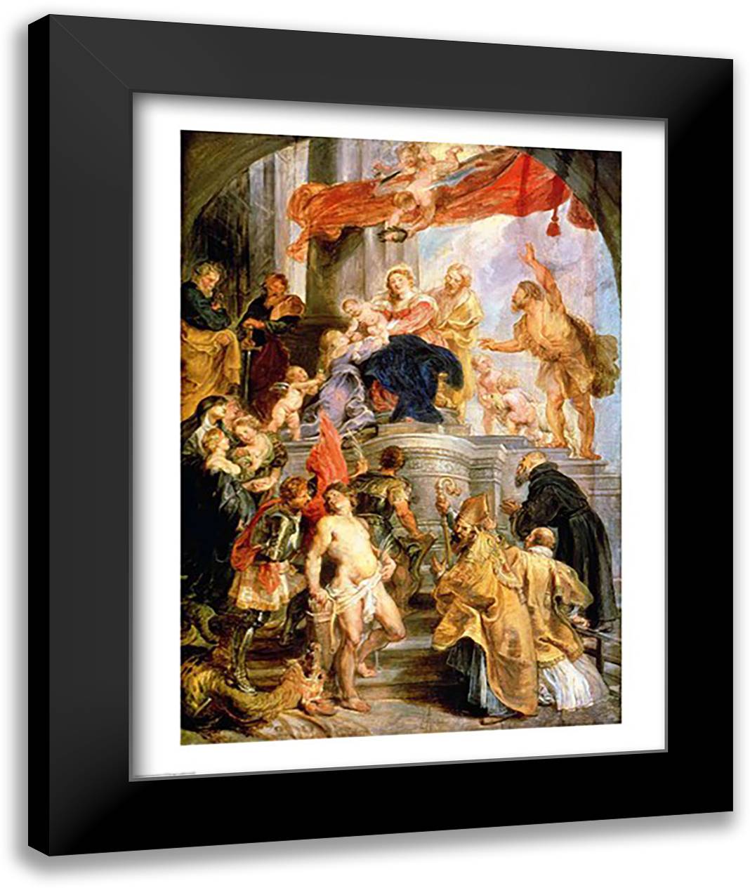 Enthroned Madonna with Child, Encircled by Saints 22x28 Black Modern Wood Framed Art Print Poster by Rubens, Peter Paul