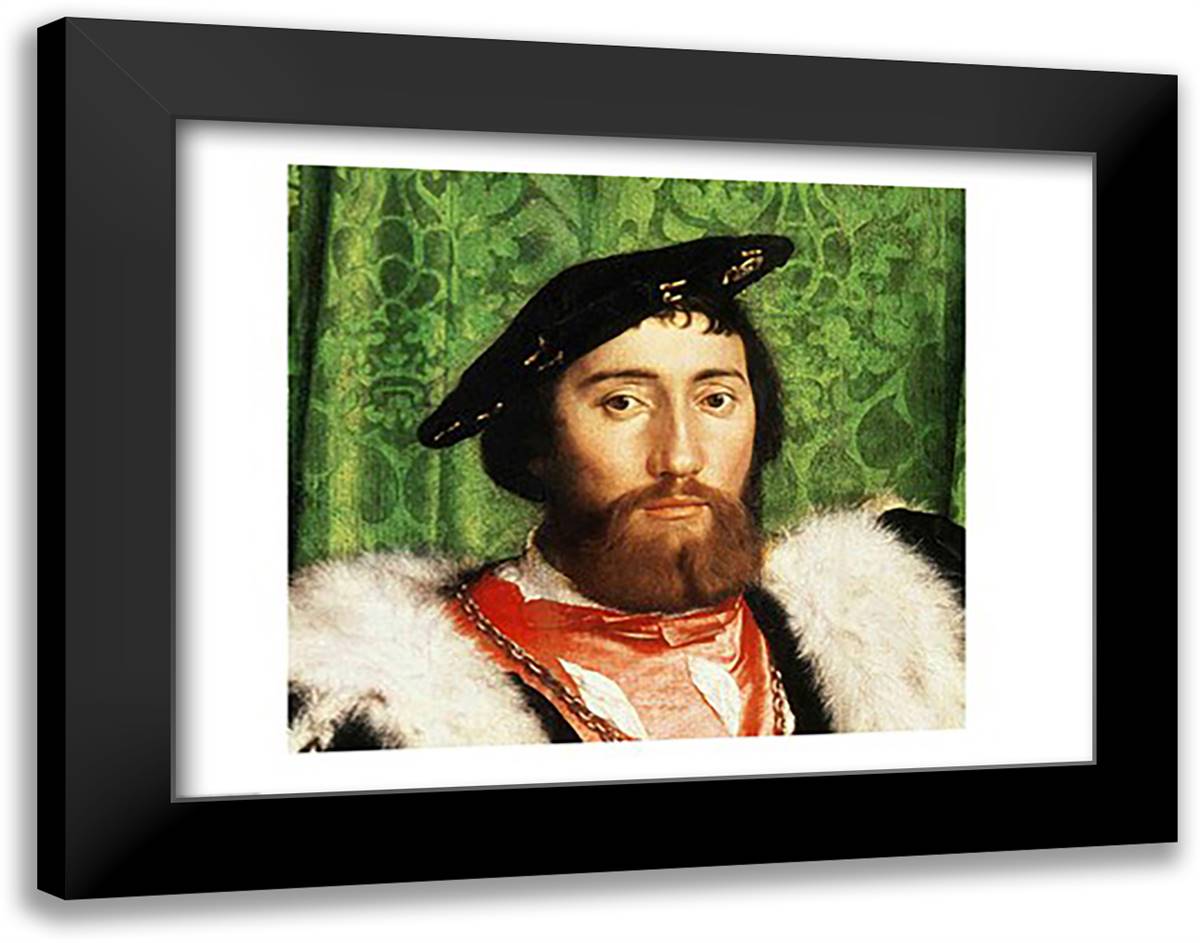 The Ambassadors, 1533, Detail 28x22 Black Modern Wood Framed Art Print Poster by Holbein, Hans
