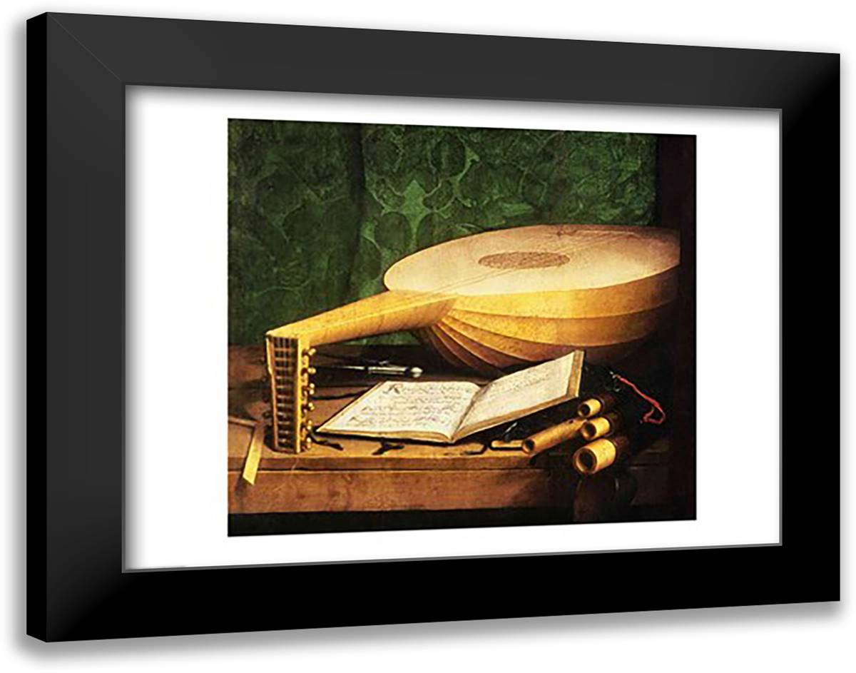 The Ambassadors, 1533, Detail 28x22 Black Modern Wood Framed Art Print Poster by Holbein, Hans
