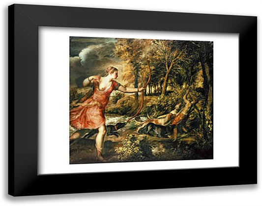 The Death of Actaeon 28x22 Black Modern Wood Framed Art Print Poster by Titian