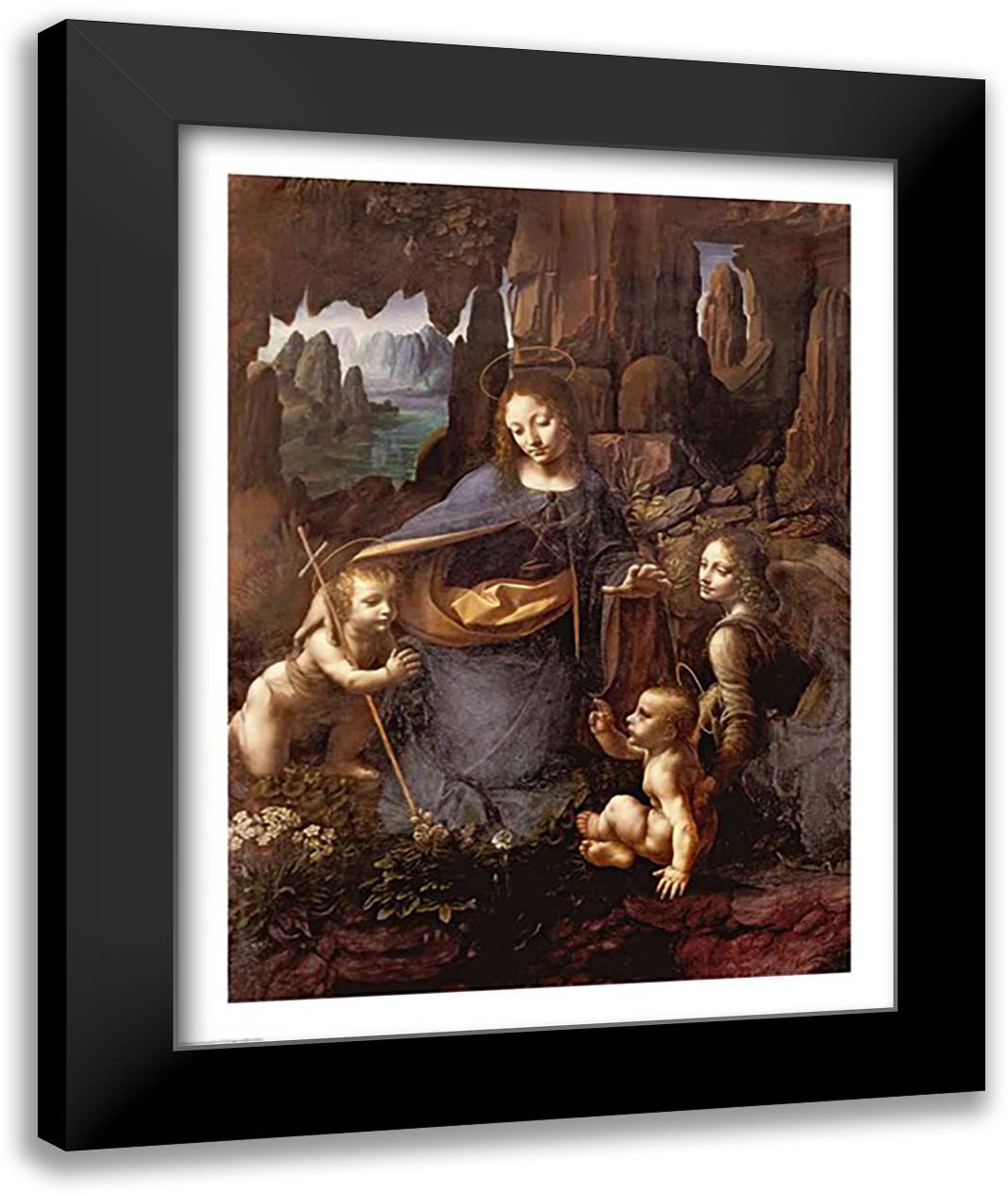The Virgin of the Rocks 22x28 Black Modern Wood Framed Art Print Poster by da Vinci, Leonardo