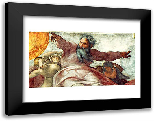 Sistine Chapel Ceiling: Creation of the Sun and Moon, 1508-12 28x22 Black Modern Wood Framed Art Print Poster by Michelangelo