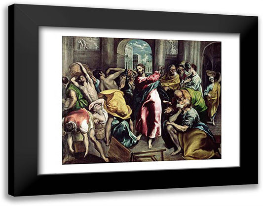 Christ Driving the Traders from the Temple, c.1600 28x22 Black Modern Wood Framed Art Print Poster by El Greco