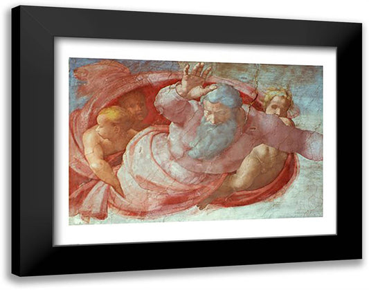 Sistine Chapel: God Dividing the Waters and Earth 28x22 Black Modern Wood Framed Art Print Poster by Michelangelo