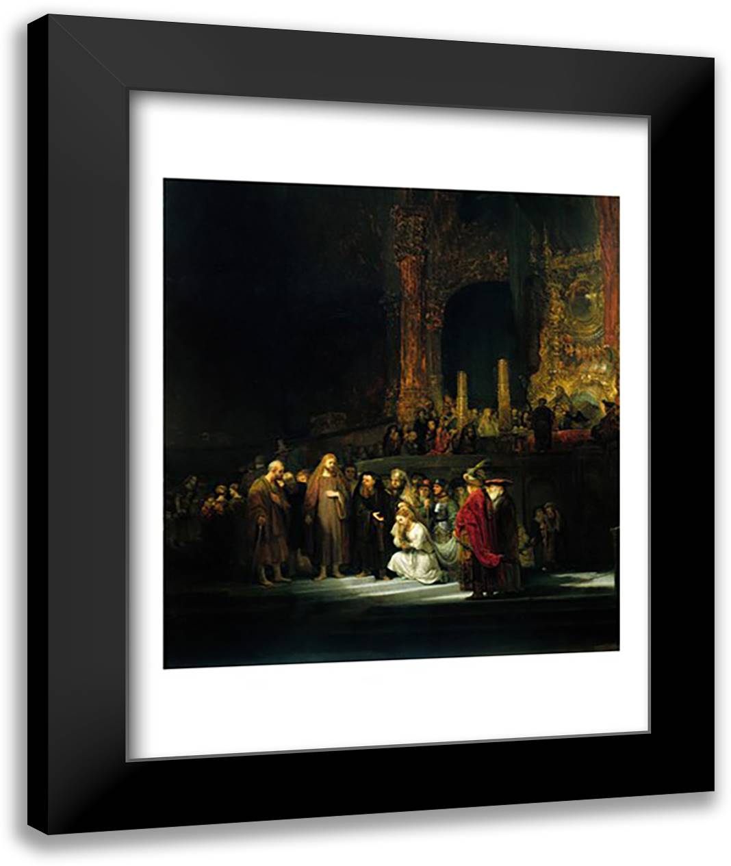 The Woman taken in Adultery, 1644 22x28 Black Modern Wood Framed Art Print Poster by Rembrandt