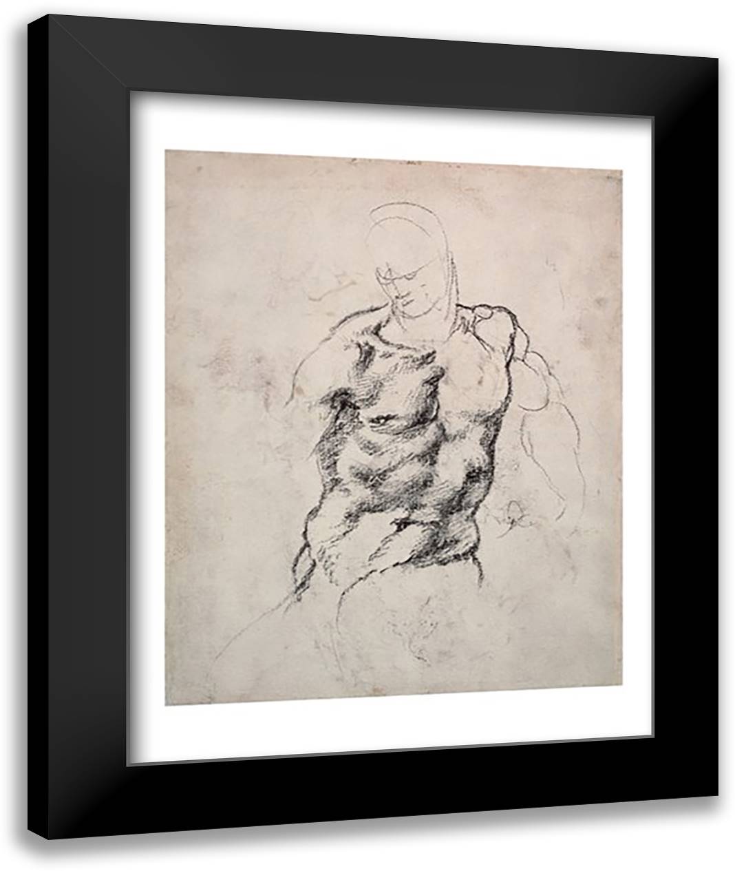 Figure Study 22x28 Black Modern Wood Framed Art Print Poster by Michelangelo