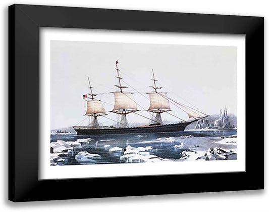 Clipper Ship ""Red Jacket"" in the ice off Cape Horn on her passage from Australia to Liverpool 28x22 Black Modern Wood Framed Art Print Poster