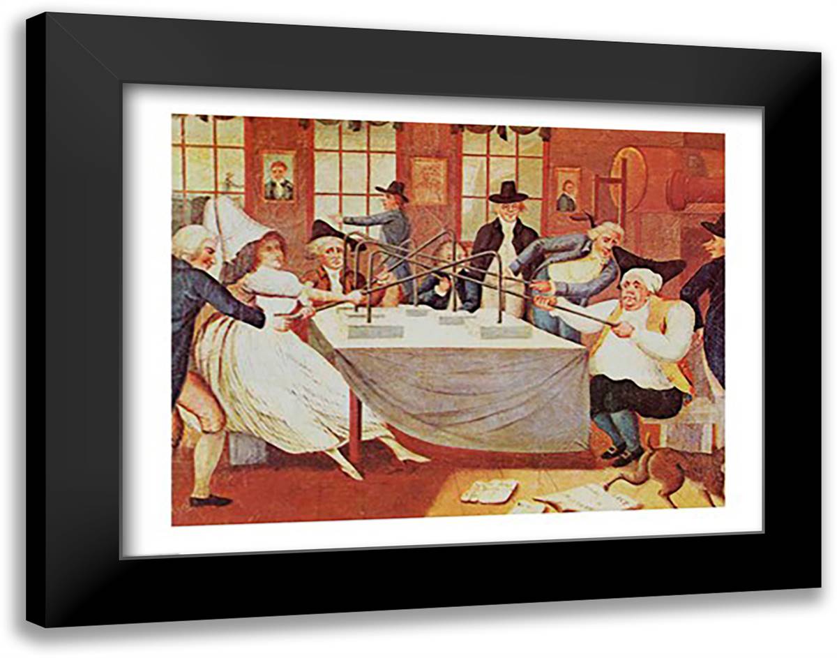 Benjamin Franklin's Experiments With Electricity 28x22 Black Modern Wood Framed Art Print Poster