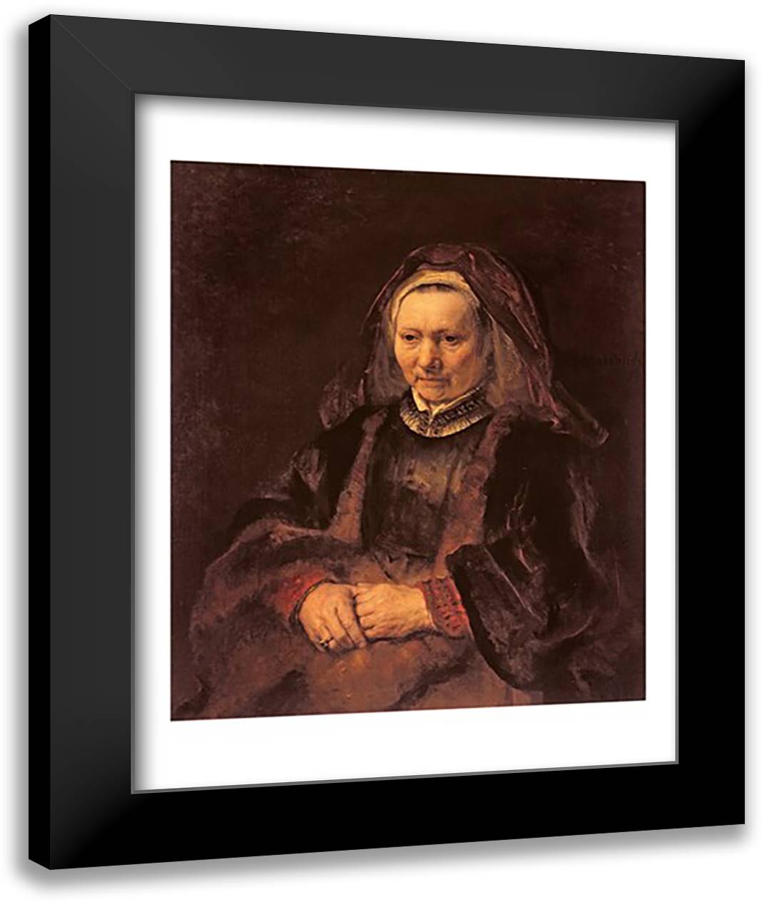 Portrait of an Elderly Woman, c. 1650 22x28 Black Modern Wood Framed Art Print Poster by Rembrandt