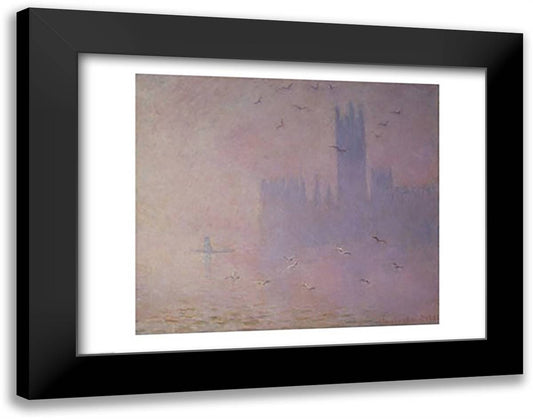 Seagulls over the Houses of Parliament, 1904 28x22 Black Modern Wood Framed Art Print Poster by Monet, Claude