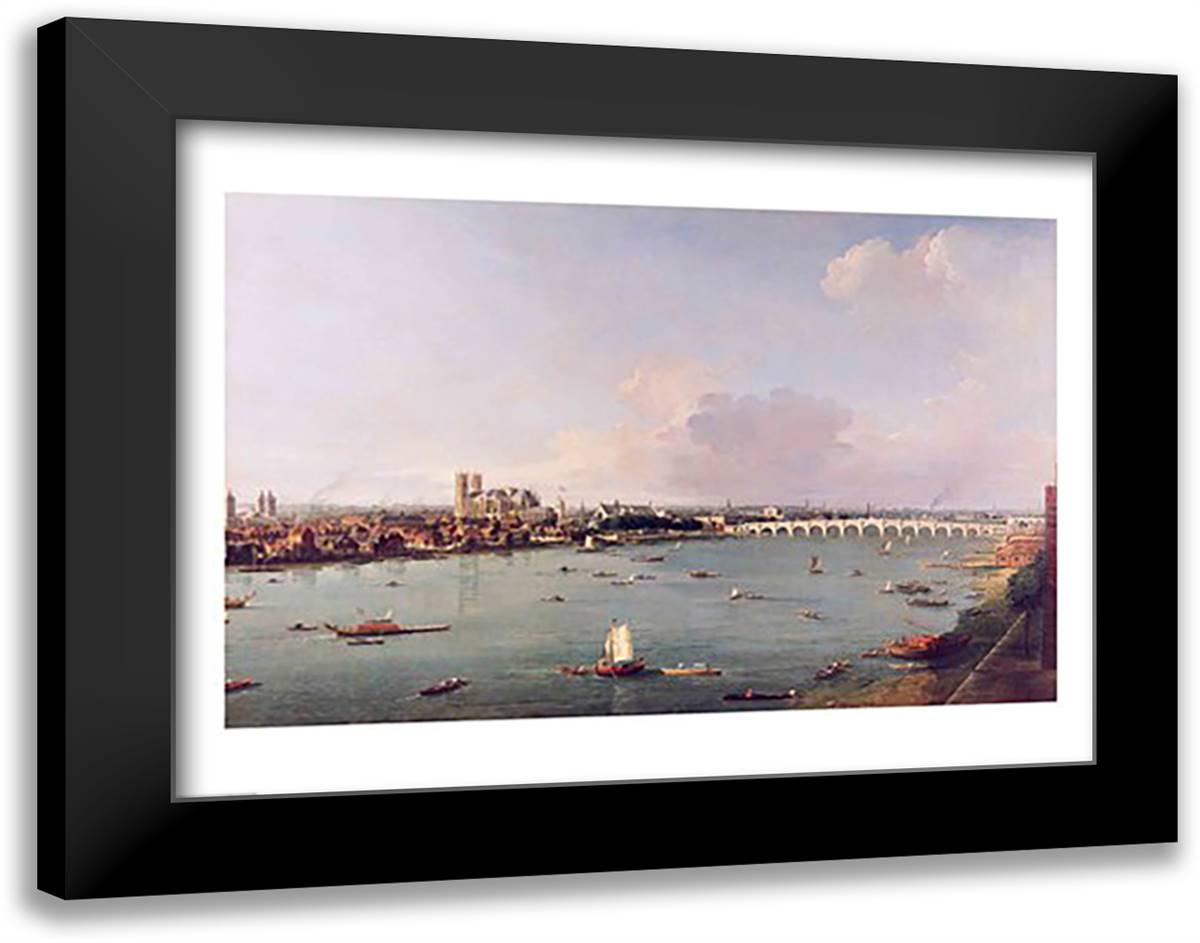 View of the Thames from South of the River 28x22 Black Modern Wood Framed Art Print Poster by Canaletto, Giovanni Antonio