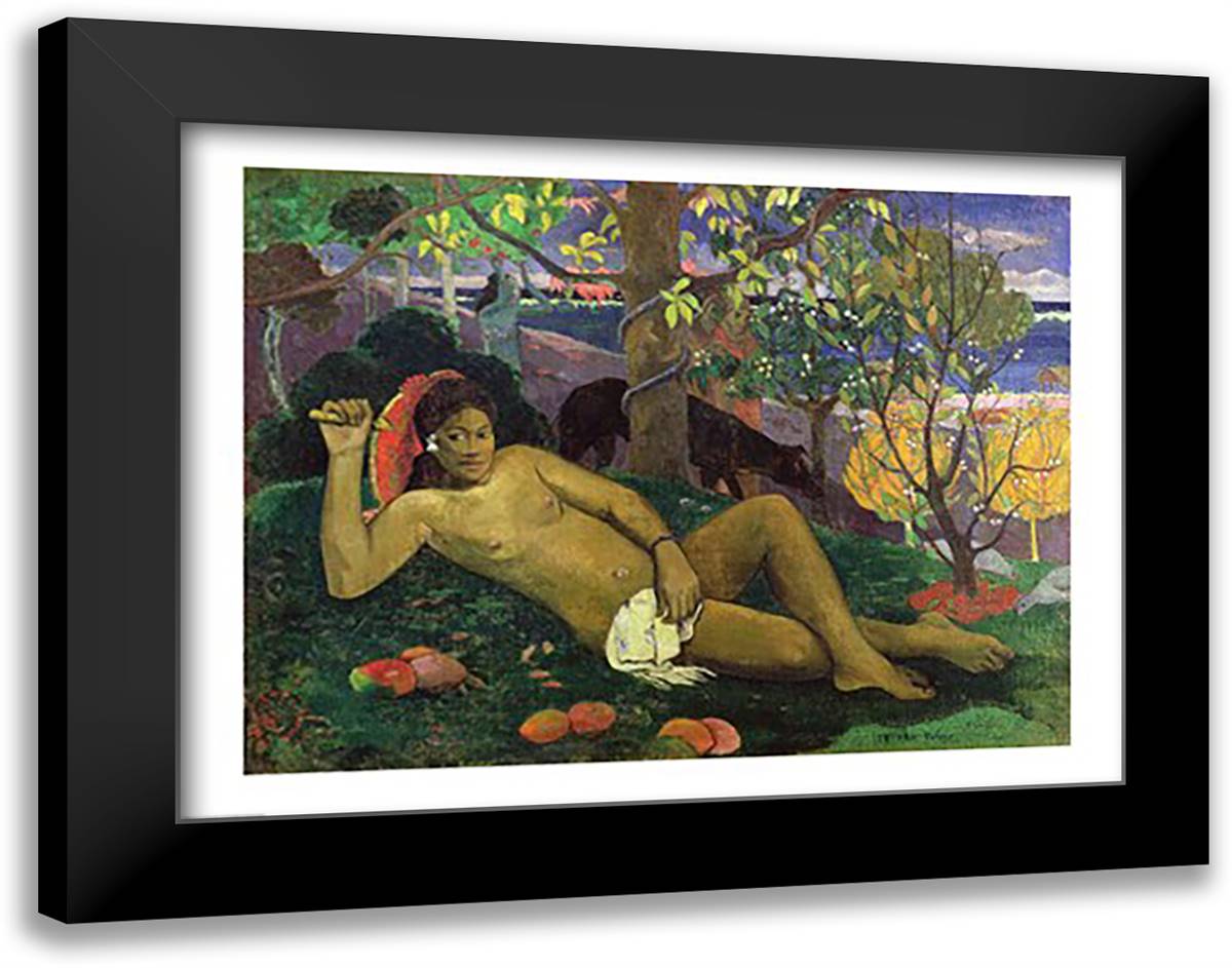Te Arii Vahine 28x22 Black Modern Wood Framed Art Print Poster by Gauguin, Paul