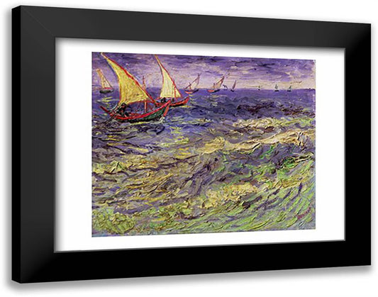 Seascape at Saintes-Maries 28x22 Black Modern Wood Framed Art Print Poster by Van Gogh, Vincent