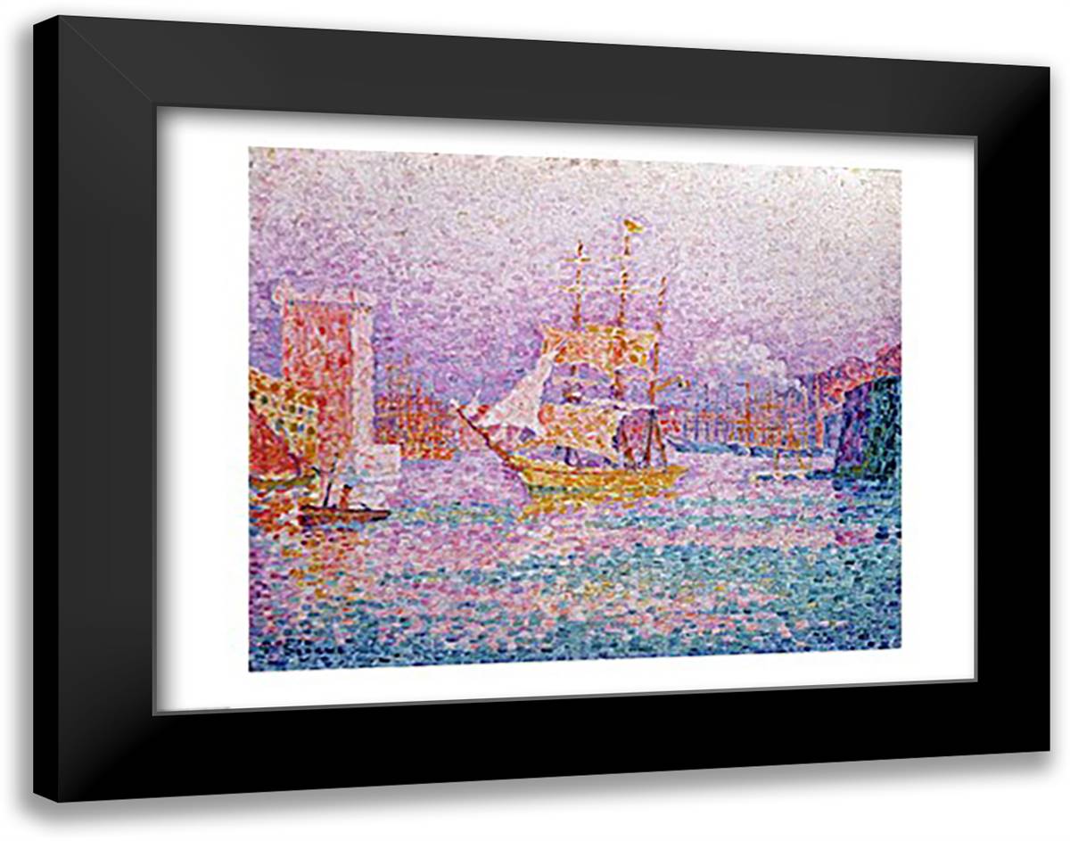 Harbour at Marseilles, c.1906 28x22 Black Modern Wood Framed Art Print Poster by Signac, Paul