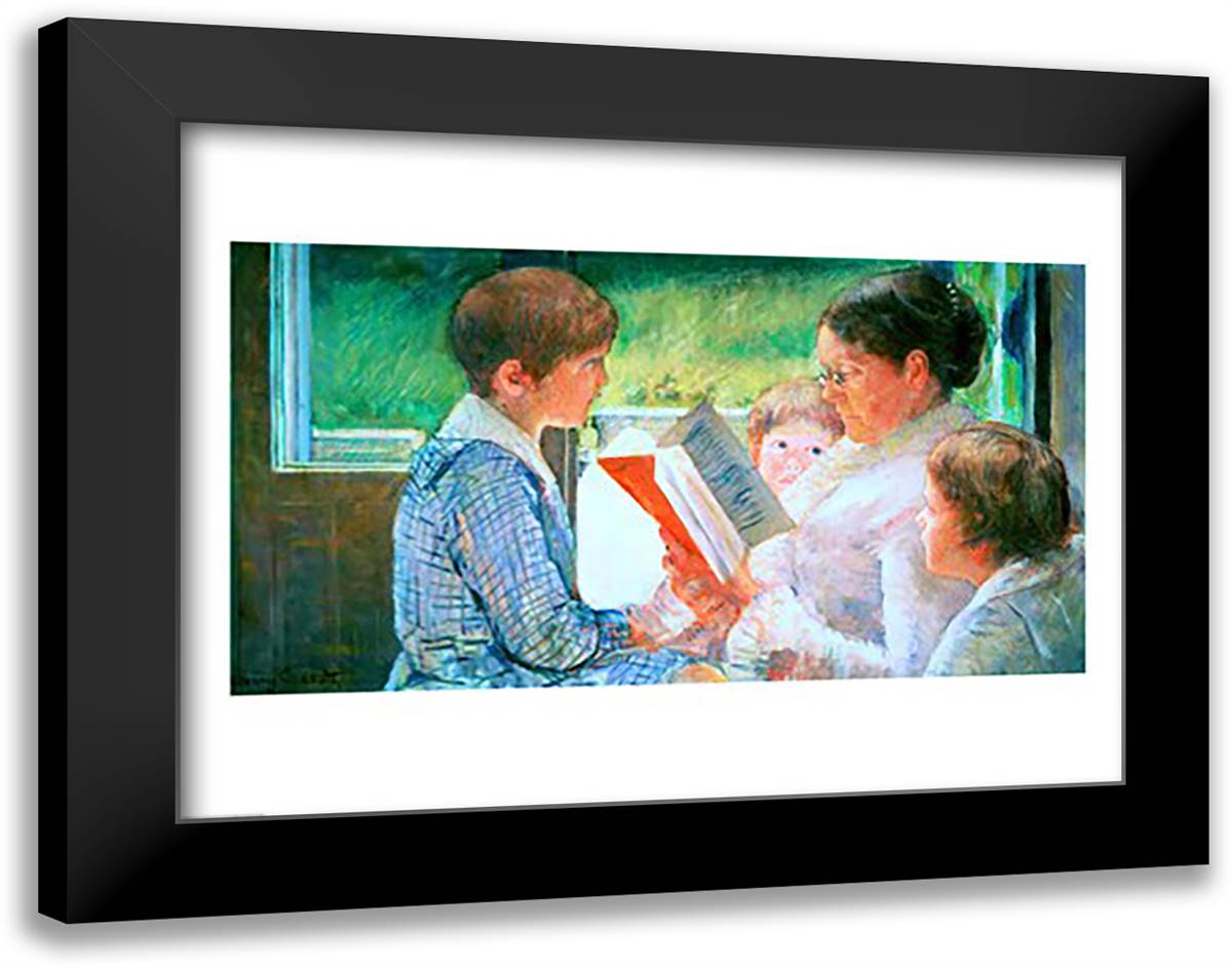 Mrs Cassatt Reading to her Grandchildren, 1888 28x22 Black Modern Wood Framed Art Print Poster by Cassatt, Mary