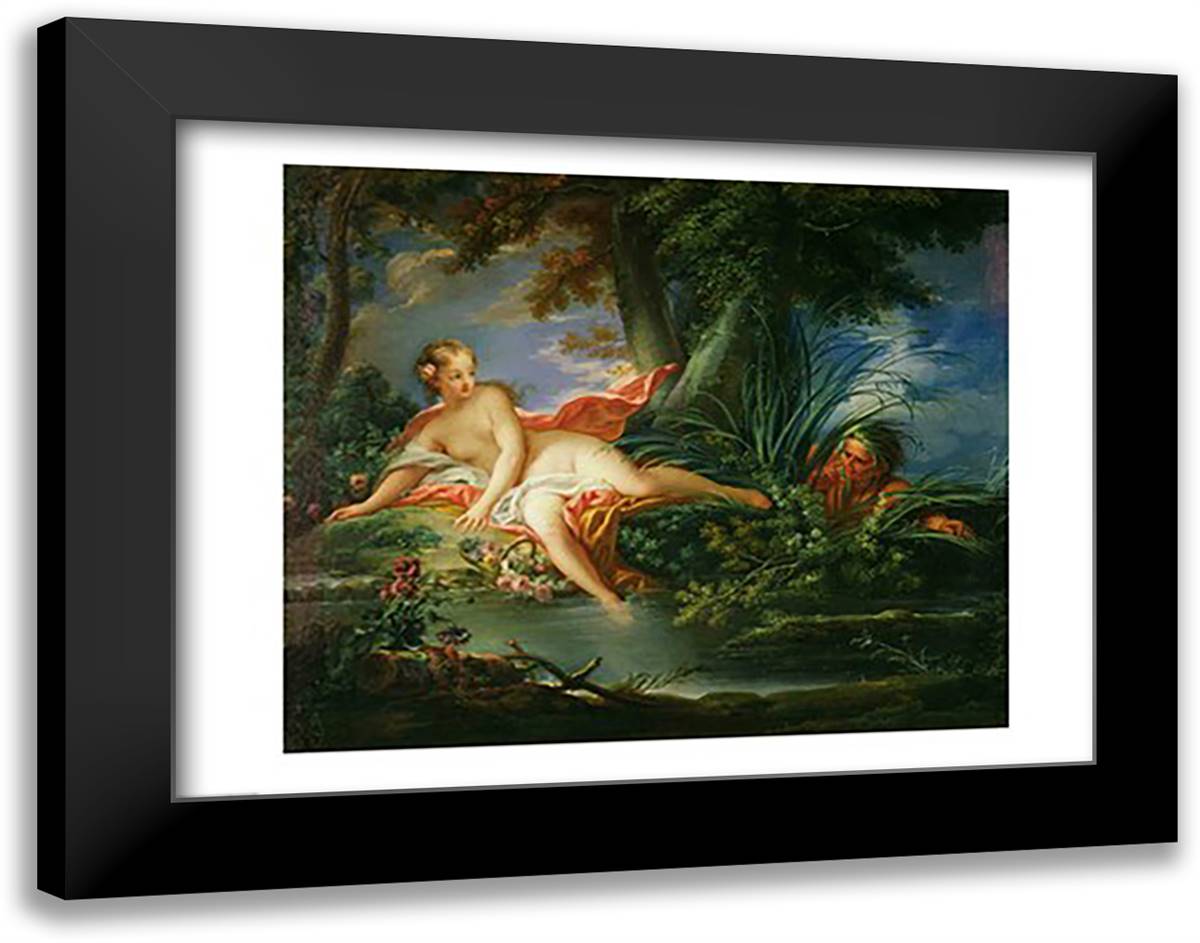 The Bather Surprised 28x22 Black Modern Wood Framed Art Print Poster by Boucher, Francois