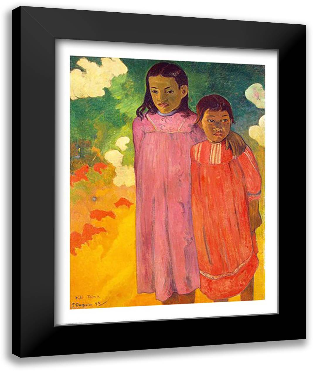 Piti Tiena, 1892 22x28 Black Modern Wood Framed Art Print Poster by Gauguin, Paul