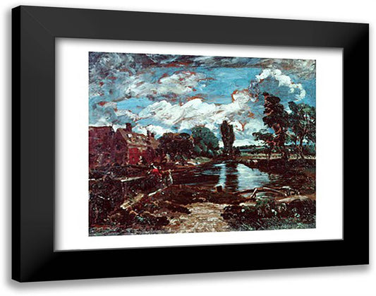 Flatford Mill from a Lock on the Stour, c.1811 28x22 Black Modern Wood Framed Art Print Poster by Constable, John