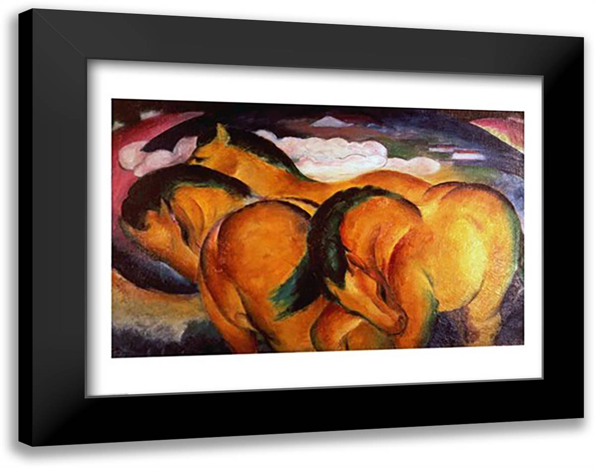 Little Yellow Horses, 1912 28x22 Black Modern Wood Framed Art Print Poster by Marc, Franz