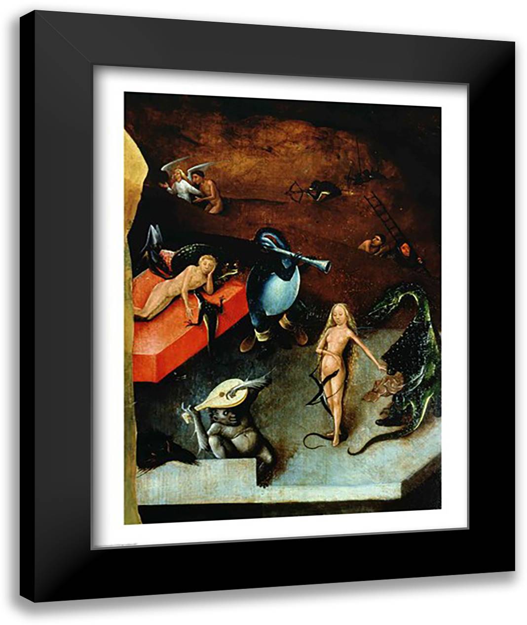 The Last Judgement (Altarpiece): Detail of Musical Instruments 22x28 Black Modern Wood Framed Art Print Poster by Bosch, Hieronymus