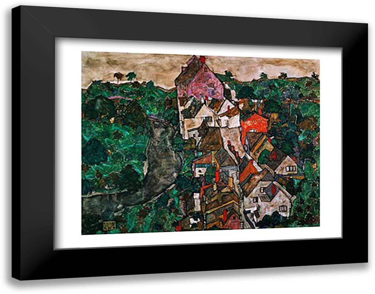 Landscape at Krumau 28x22 Black Modern Wood Framed Art Print Poster by Schiele, Egon