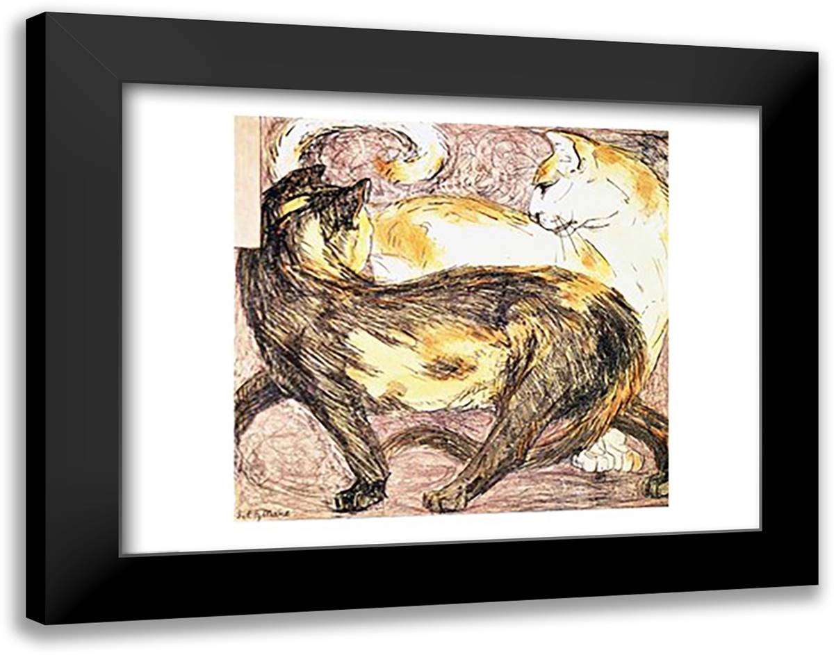 Two Cats 28x22 Black Modern Wood Framed Art Print Poster by Marc, Franz