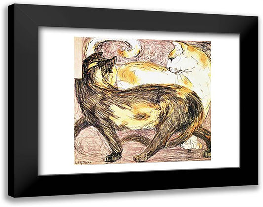 Two Cats 28x22 Black Modern Wood Framed Art Print Poster by Marc, Franz
