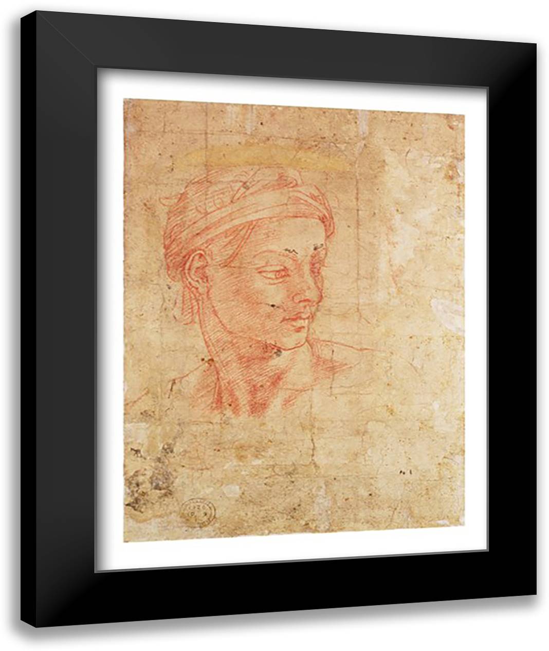 Study of a Head 22x28 Black Modern Wood Framed Art Print Poster by Michelangelo