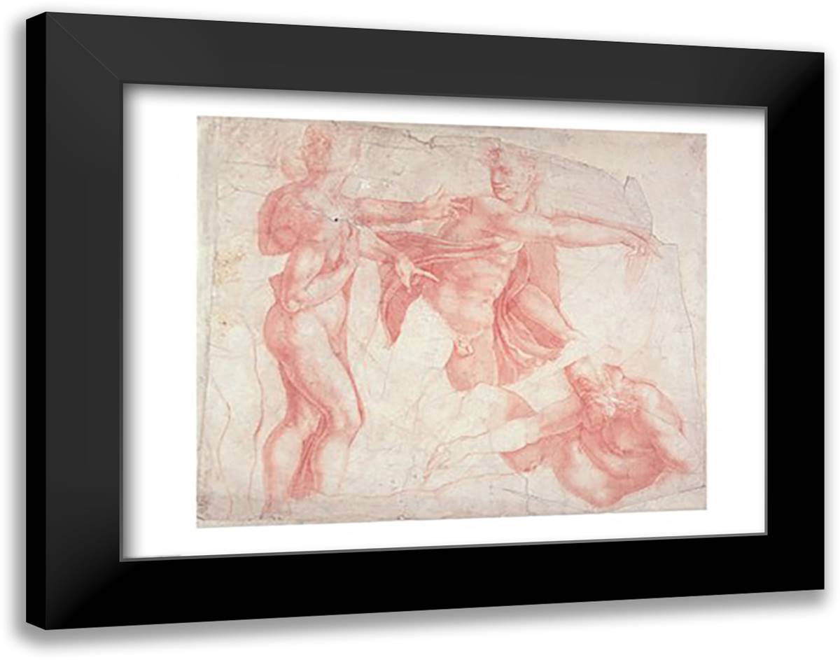 Studies of Male Nudes 28x22 Black Modern Wood Framed Art Print Poster by Michelangelo