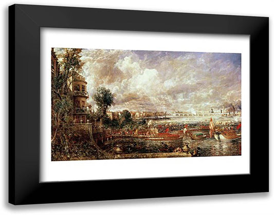 The Opening of Waterloo Bridge 28x22 Black Modern Wood Framed Art Print Poster by Constable, John