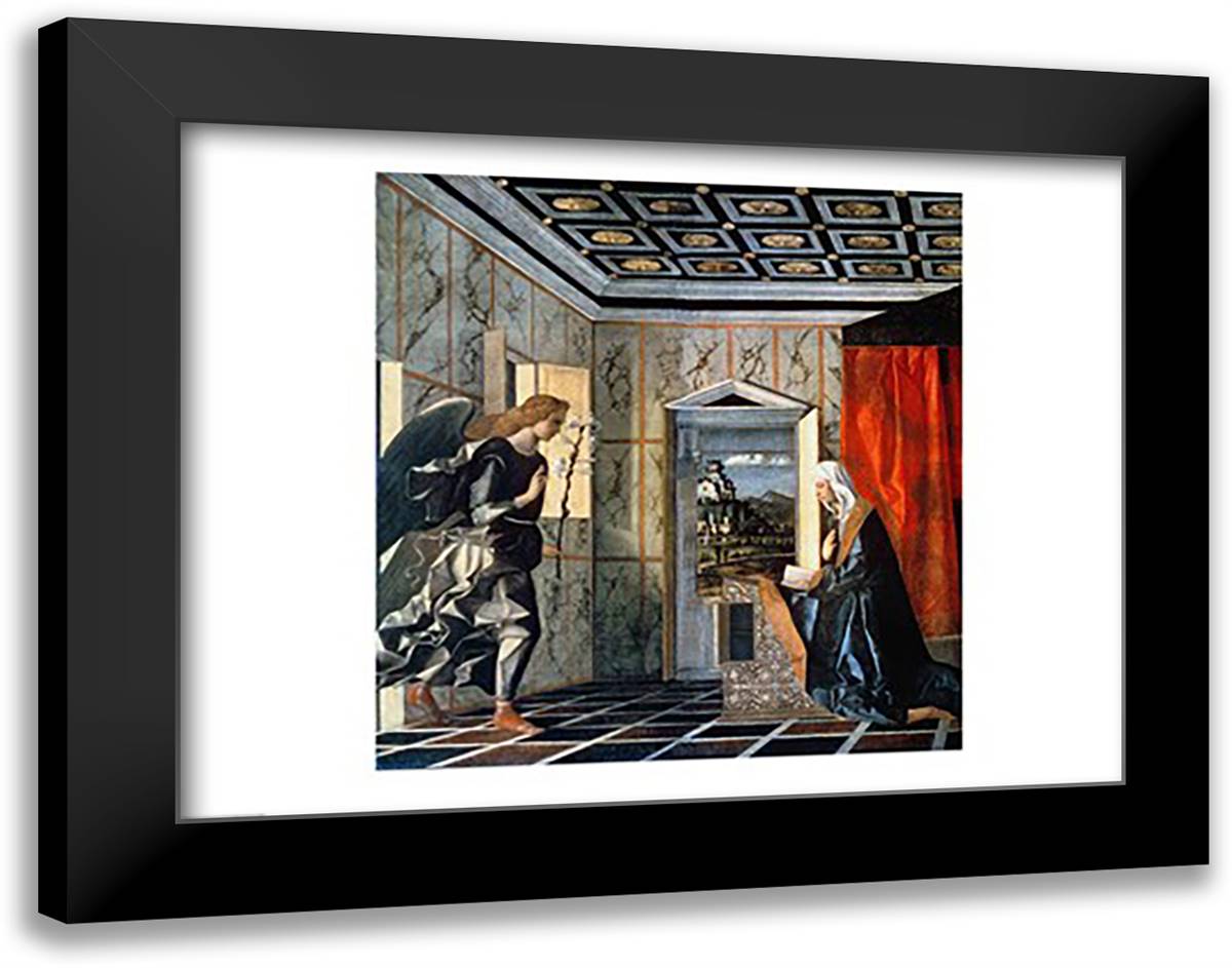 The Annunciation 28x22 Black Modern Wood Framed Art Print Poster by Bellini, Giovanni